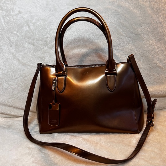 Lauren Ralph Lauren Newbury double zip satchel in metallic - Picture 2 of 14